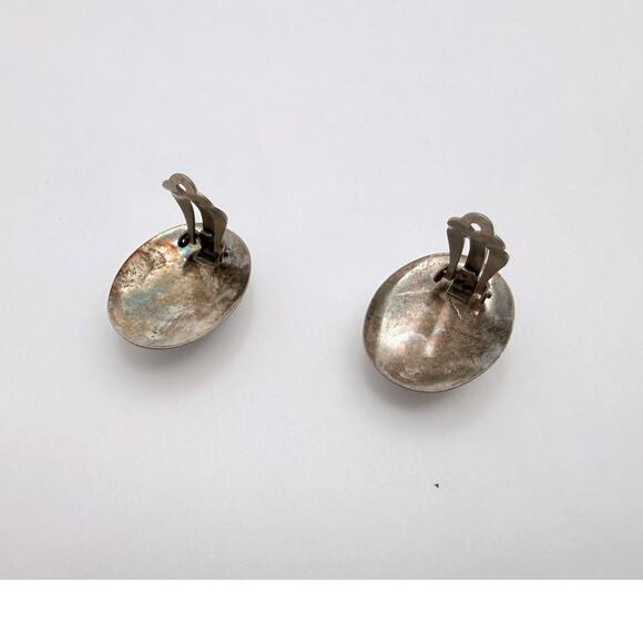 Vintage 50s Modernist Sterling Silver Studio Earrings Blue Stone - Picture 6 of 9